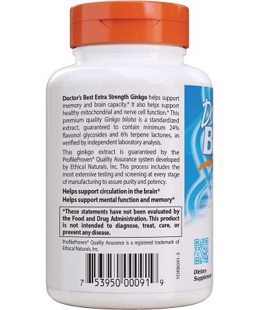 Doctor's Best Extra Strength Ginkgo 120mg - 120 Count (Non-GMO, Gluten Free, Vegan, Soy Free) - Promotes Mental Function and Memory - Buy Online on GoSupps.com