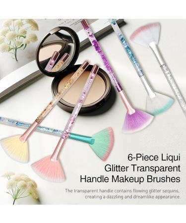 Colorful 6-Piece Facial Fan Brush Set with Pouch | Glitter Quicksand Handles - Ideal for Masks | International Shipping Available - Buy Online on GoSupps.com