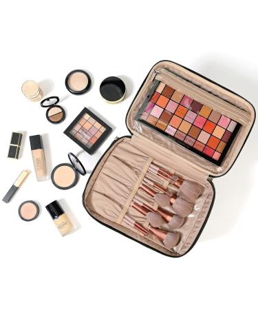 NISHEL Double Layer Travel Makeup Bag with Strap - Large Cosmetic Case Organizer for Bottles, Brushes, Tweezers, Eyeliner - Black(Tall Design) - Buy Online on GoSupps.com