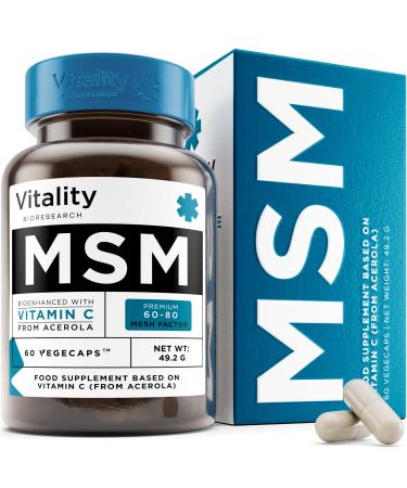 MSM Supplement 1300mg with Natural Vitamin C from Acerola - MSM Nutritional Supplement Supports Joints Immune System Muscle Protein Build Up & Collagen Formation 60 MSM Capsules