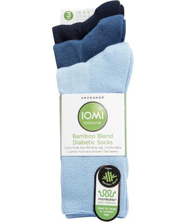 IOMI Extra Wide Bamboo Diabetic Socks | 3 Pack 12-15 Blue | Non-Binding for Men & Women - Buy Online on GoSupps.com