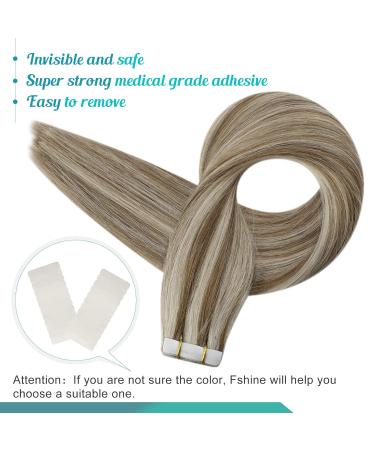 FSHINE TAPE Hair Extensions - Real Hair Blonde & Ash Brown Highlighted 35cm 20 Pieces 50g - Premium Adhesive #8P60 - Buy Online on GoSupps.com