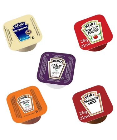 Heinz Sauce Mayonnaise Ketchup Dip Pick N Mix | Choose From 4+ Flavours | Tomato Ketchup Mayonnaise Barbecue Sweet Chilli Garlic Dip - Pack of 60 (12 of each) X 25g