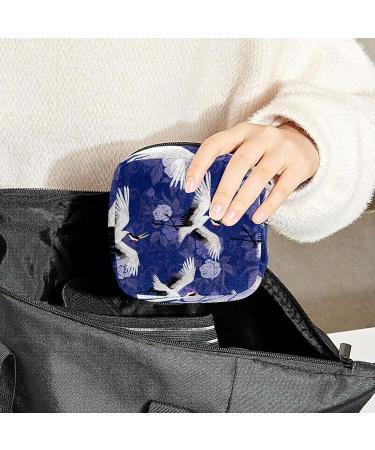 White Crane Peony Flower Sanitary Napkin Storage Bag | Menstrual Cup & Nursing Pad Holder | Portable Period Pouch for Women & Girls - Buy Online on GoSupps.com