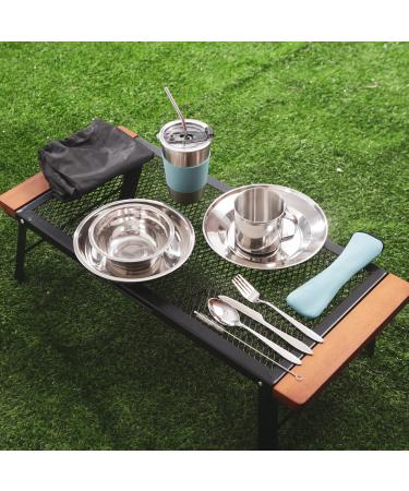 12Pcs Stainless Steel Camping Mess Kit for Backpacking & Hiking - Blue | Plate, Bowl, Cup, Spoon, Fork, Knife | Compact & Durable Tableware Set - Buy Online on GoSupps.com