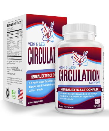 Vein & Leg Circulation (2-Month) Support Supplement with 8 Active Ingredients in 1 Formula | Leg + Vein | Blood Circulation Support Supplements | 60-Day Bulk Supply | 180 Capsules - Buy Online on GoSupps.com