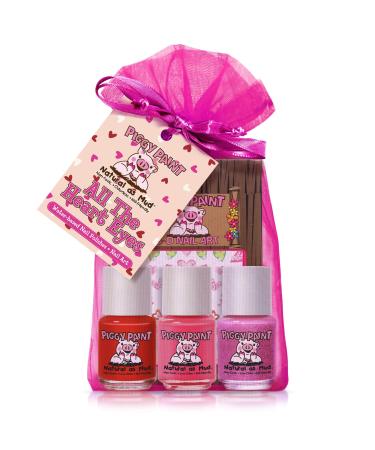 Piggy Paint | 100% Non-Toxic Girls Nail Polish | Safe Cruelty-free Vegan & Low Odor for Kids | All the Heart Eyes (3 Polish + Nail Art Gift Set) All the Heart Eyes 0.5 Ounce (Pack of 3)