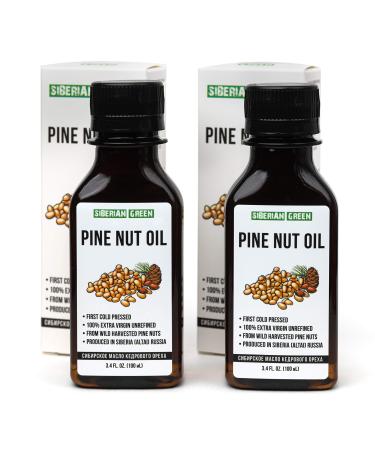 2 PACK Siberian Pine Nut Oil | 100% Natural Extra Virgin Cold Pressed 2x100 ml / 6.8 fl oz (2 bottles) | Unrefined Raw No-GMO Vegan | Exclusive Healthy Diet Food Grade