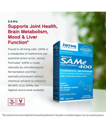 Jarrow Formulas SAMe 400mg - Joint Health, Liver Function, Brain Metabolism - 30 Tablets - Buy Online on GoSupps.com