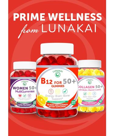 Lunakai USA Made Vitamin B12 Gummies for Adults 50+ Non-GMO B12 for Energy & Vitality Boost Delicious Orange Flavor 60ct 50Plus - Buy Online on GoSupps.com