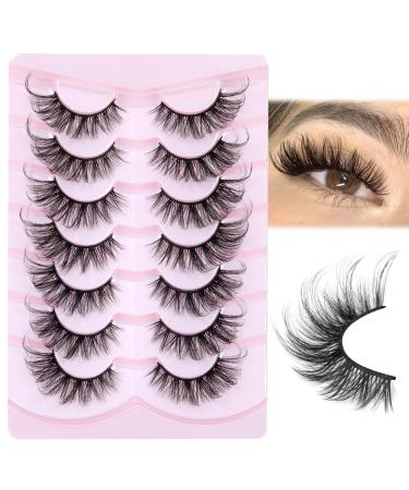 JIMIRE Cat Eye Lashes Faux Mink Fluffy Lashes Fox Eye Eyelashes 16MM Volume Fake Lashes Natural Look like Lash Extension 5D Wispy Lashes 7 Pairs Pack