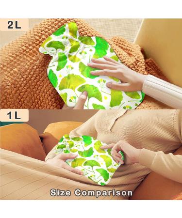 NAANLE Transparent Hot Water Bottle with Cover | 1L Ginkgo Leaf Design | Ideal for Back Pain Relief & Heat Therapy - Buy Online on GoSupps.com