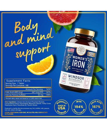 Iron Pills for Women with Folic Acid - 6 Month Supply for Anemia, Period and Pregnancy Support - 180 Vegan Tablets - Buy Online on GoSupps.com