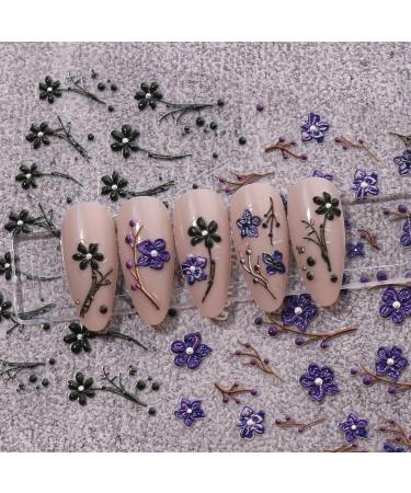 JMEOWIO 3D Embossed Flower Nail Art Stickers Decals Self-Adhesive 5D Spring Summer Black Purple Floral Nail Supplies Nail Art Design Decoration Accessories 4 Sheets - Buy Online on GoSupps.com