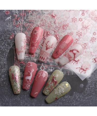 JMEOWIO Christmas Glitter Nail Stickers - 9 Sheets Snowflake Xmas Winter Holiday Design in Pink White - Self-Adhesive Decals for Nail Art Decoration - Buy Online on GoSupps.com
