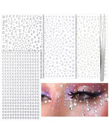 1960Pcs Face Gems Stick on Self Adhesive Clear Face Rhinestones & Pearl Stickers for Face Makeup Assorted Size Glitter Face Jewels for Women Hair Eyes Body Nail DIY (6Sheets)
