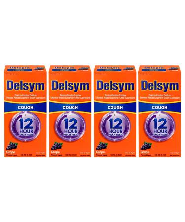 Delsym 12 Hour Cough Suppressant Grape 5 Fl Oz (Pack of 4)