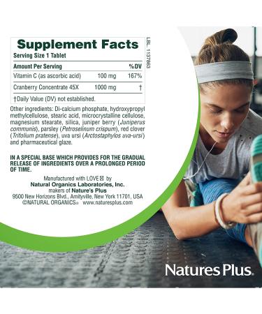 NaturesPlus Ultra Cranberry 1000 Sustained Release - 1000 mg - 180 Vegetarian Tablets - Promotes Urinary Tract Health with Vitamin C - 90 Servings - Buy Online on GoSupps.com