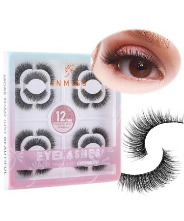 Clear Band Short Lashes Fluffy Wispy 3D Faux Mink Eyelashes 12mm C Curl Thick Full Volume Glam Lashes Natural Look 12 Pairs