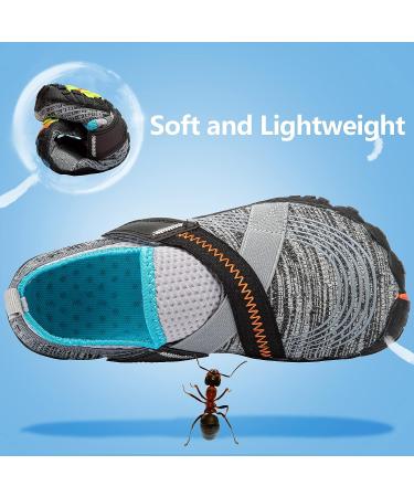 Kids Water Shoes - Lightweight Slip-On Aqua Sock for Boys & Girls - Comfort Sole for Easy Walking - Grey/Blue - Size 2 Big Kid - Buy Online on GoSupps.com