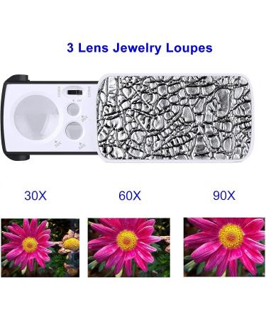 Illuminated Jewelers Loupe Set - 30X 60X 90X Portable Magnifying Glass with LED Light for Jewelry, Coins, Plants, Stamps, Gems - Watch Repair Tool - Black - Buy Online on GoSupps.com