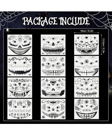 12 Sheets Halloween Face Tattoos Luminious Halloween Tattoos for Adults Kids Glow in The Dark Waterproof Halloween Temporary Tattoos for Horror Makeup Halloween Decor Party Supplies - Buy Online on GoSupps.com