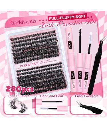 Eyelash Extension Kit Thick Cluster Lashes 280pcs D Curl Individual Eyelashes Lash Extension Kit with Eyelash Clusters Lash Glue Bond and Seal and Lash Tweezers by Goddvenus B-80D+100D Kit-A - Buy Online on GoSupps.com