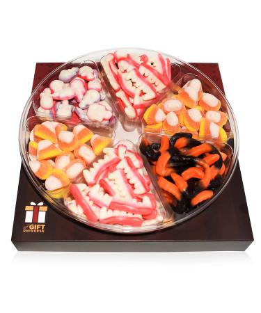 Halloween Gummies Candy Gift Tray, Dracula Teeth, Candy Corn, Worms, Skulls - 1.3 Lbs