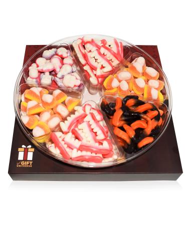 Halloween Gummies Candy Gift Tray, Dracula Teeth, Candy Corn, Worms, Skulls - 1.3 Lbs