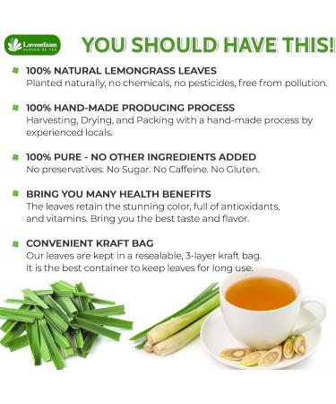 Lavendium 56g (2oz) Lemongrass Dried Leaves (Cut & Sifted) 100% Natural & Pure Lemongrass leaves Lemongrass Herbal Tea. Lemongrass Leaf Tea. No Sugar No Caffeine No Gluten Vegan. - Buy Online on GoSupps.com