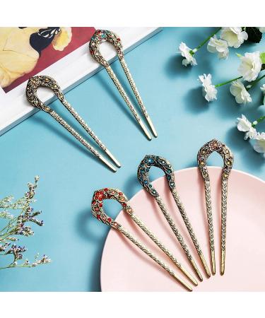 Vintage French Hair Pins Set - U Shaped Chignon Pin with Crystal Rhinestones for Women and Girls - Buy Online on GoSupps.com