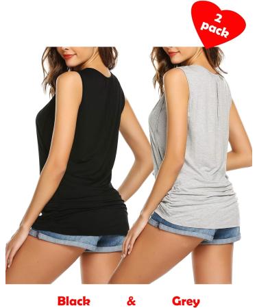 UNibelle Maternity Nursing Tank Top - Double Layer Sleeveless Pregnancy Shirt (2-Pack) - S-XXL - Black & Gray - Buy Online on GoSupps.com