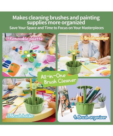 Paint Brush Cleaner Rinse Cup Basin - All-in-One Brush Cleaning Washer Tank with Organizer, Palette, and Holder - Ideal for Artists, Kids, Acrylic, Watercolor, Oil Painting - Cute Flower Pot Design in Green - Buy Online on GoSupps.com