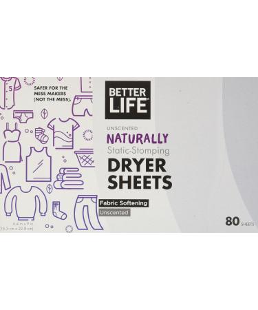 Better Life Natural Dryer Sheets, Unscented, 80 Count