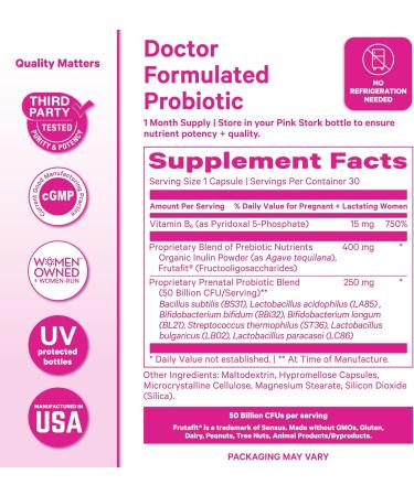 Pink Stork Prenatal Probiotic for Women | 50 Billion CFU | Vitamin B6 Prebiotics | Pregnancy Probiotics for Morning Sickness | Digestive Immune & Gut Health | Vegan Gluten-Free | 30 Capsules Mint Mint 30 Count (Pack of  - Buy Online on GoSupps.com