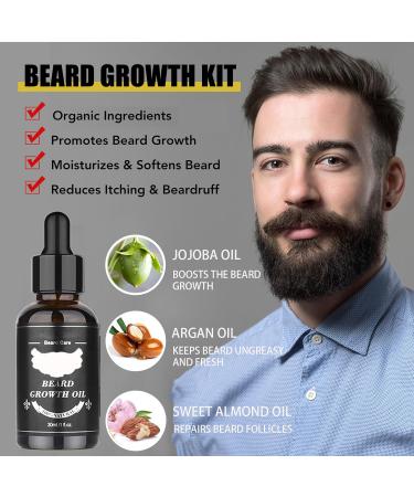 Beard Growth Kit 4 in 1 Men's Grooming Set with Roller, Serum, Balm | Birthday Gifts for Dad, Boyfriend - Buy Online on GoSupps.com