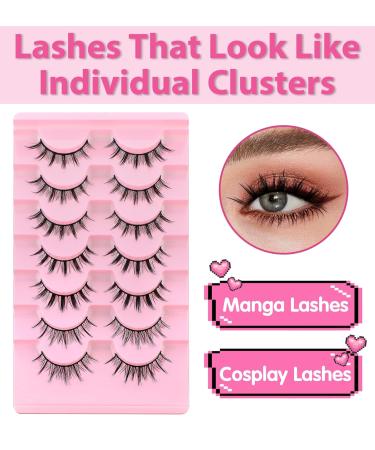 Manhua Lashes: 7 Pairs Anime & Cosplay Eyelashes - Wet Look Wispy Manga Lashes for Japanese Comic Style - Buy Online on GoSupps.com