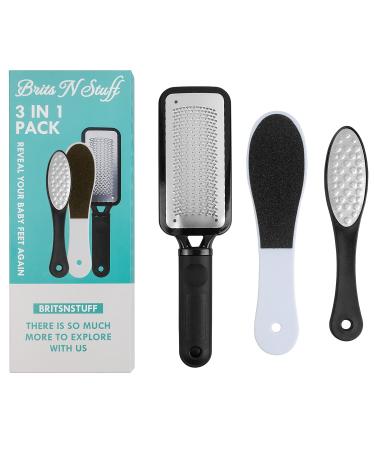 3 PCS Professional Pedicure Foot File for Hard Skin - Anti Rust Stainless Steel Callus Remover for Cracked Heels - Easy to Use & Anti Skid Design - Foot Care Tool for Dry and Dead Skin - BNS Classic Black - Buy Online on GoSupps.com