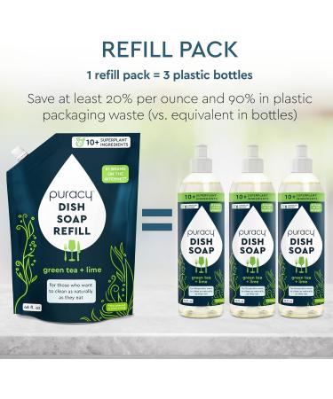 Puracy Green Tea & Lime Dish Soap - 16 Ounce (3-Pack) | Plant-Based & Sulfate-Free Dishwashing Detergent - Buy Online on GoSupps.com