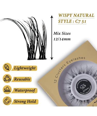 CTS 12 pcs Super Thin Band Reusable Eyelash Extension Clusters - C Curl Natural Wispy 12-14 mm Mix Pack - Easy to Apply at Home - Buy Online on GoSupps.com