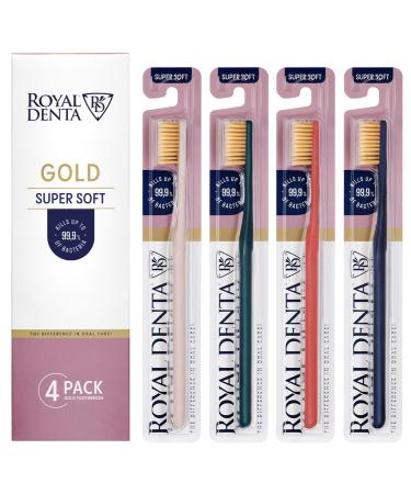 Royal Denta Gold Super soft toothbrush 4 pieces extra switch for sensitive teeth and gums double length bristles for interdental cleaning - Buy Online on GoSupps.com