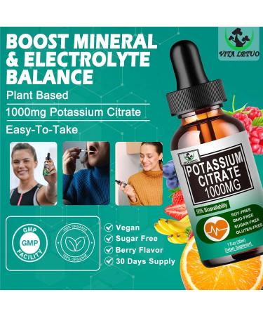 Potassium Citrate Liquid Drops Potassium Supplement 1000mg Liquid Support Muscle Cramp Relief Heart Health and Sleep Highly Absorbable for Adults Women & Men Vegan 30 Servings - Buy Online on GoSupps.com