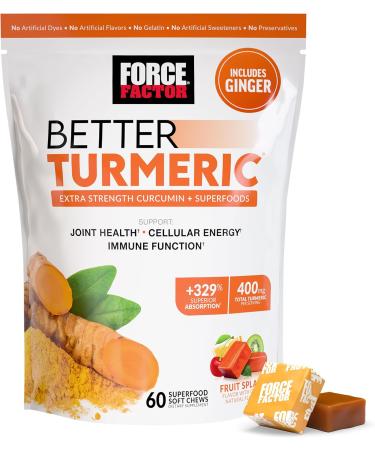 Better Turmeric Inflammation Supplement for Extra Strength Joint Support, Featuring HydroCurc Turmeric Curcumin with Black Pepper, Garlic Extract Supplement, Force Factor, 60 Soft Chews 60 Count (Pack of 1) - Buy Online on GoSupps.com