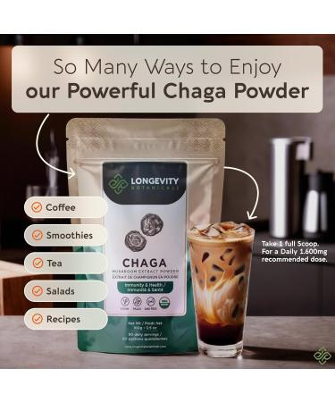 Longevity Botanicals Organic Chaga Mushroom Extract Powder 100g | Concentrated 10:1 Ratio | 100% Fruiting Bodies | Inonotus Obliquus Natural Supplement for Immune Function Antioxidants & Vitality - Buy Online on GoSupps.com