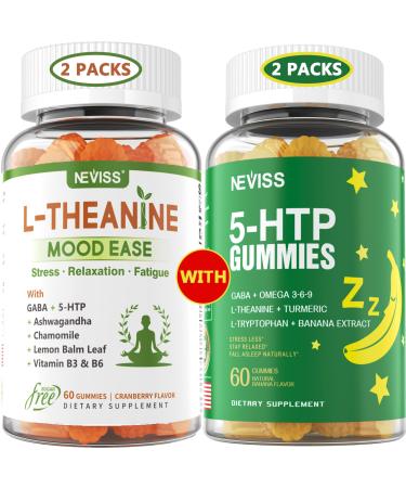 NEVISS Sugar Free L-Theanine Calm Gummies 120 Counts + Sugar Free 5-HTP Gummies 120 Counts