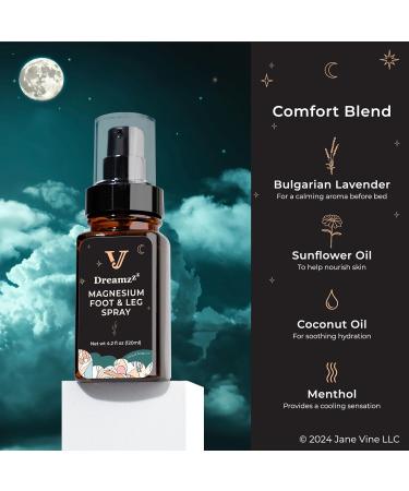 Jane Vine Dreamzzz Magnesium Spray for Feet and Sleep Blended Formula Magnesium Oil with Lavender & Coconut Oil - Topical Magnesium Body Foot and Leg Spray for Women - Reduced Stickiness - 4.2 oz - Buy Online on GoSupps.com