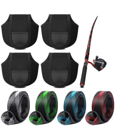 8 Pack Fishing Rod Sleeves and Reel Bags Casting Rod Socks Reel Cover Protective Fishing Reel Case Braided Mesh Rod Protector Reel Pouch for Bait Casting Sea Fly Ice Fishing