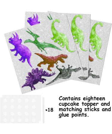 18pcs Glitter Brightly Colored Dinosaur Dessert Cupcake Topper Ancient Animal Theme Baby Shower Girls Boys Happy Birthday Party Decor Supplies Decorations - Buy Online on GoSupps.com