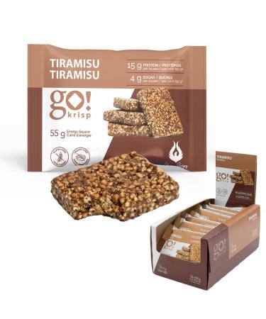 GoKrisp Energy Squares by Jimmy Sevigny High Protein (15g) Snack Tasty Tiramisu Flavor Healthy Snacks Peanut Free Gluten Free 12 Pack