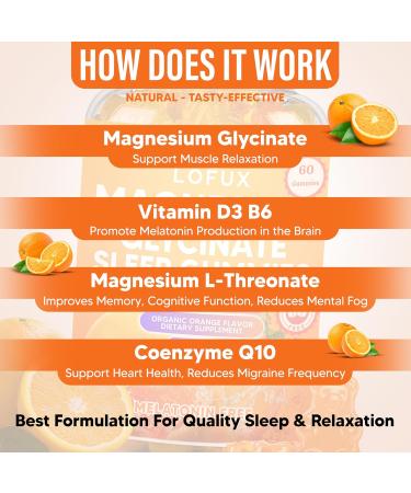 Lofux Magnesium Glycinate Gummies 400mg Sugar Free Magnesium Gummies for Adults Women Men Chewable Supplement Gummy with L-Threonate Vitamin D B6 CoQ10 - for Calm Sleep Body Relaxation 120 Ct - Buy Online on GoSupps.com
